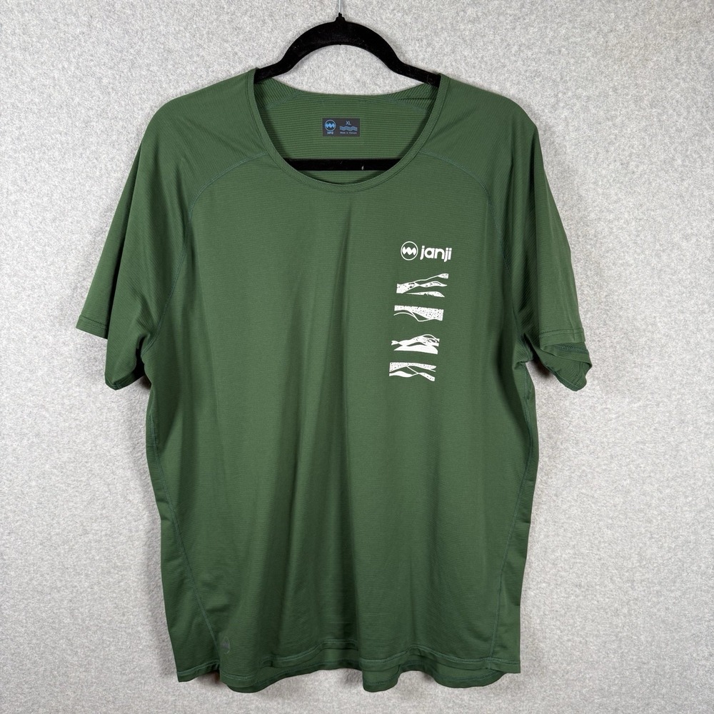 Janji Helio Tech Tee Green Running Shirt Mens XL Run Everywhere Graphic Raglan